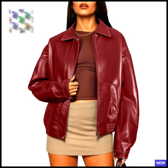 Oversized Faux Leather Motorcycle Jacket Minimal Chic Y2K Trendy Bomber